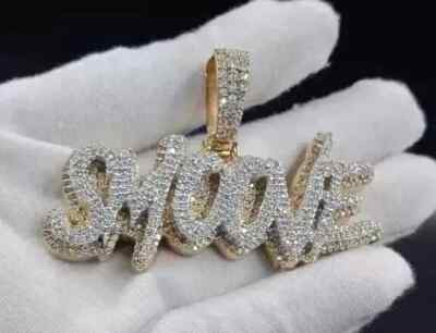3Ct Round Lab-Created Diamond Custom Name Pendant Men's 14K Two Tone Gold Plated