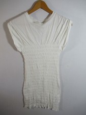 NEW Urban Outfitters Tatum Smocked Mini Dress Women Small Solid White Cap Sleeve