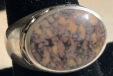 BROWN AGATE STONE IN .925 STERLING RING SIZE 7.5 PRE-OWNED WEIGHS 6.8 GRAMS