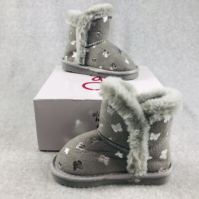 Olivia Miller Boots Size Toddler Faux Fur Trim Gray winter New