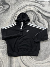 New Victoria s Secret Pink Pullover Hoodie XL Black Logo Stripe NWT