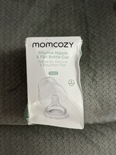 New Momcozy Silicone Nipple Flat Bottle Cap, 2 Count, Medium, 3 Months