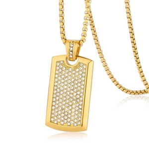Authentic Iced Out Dog Tag Necklace for Men 18K Gold Plated Cubic Zirconia Pendant with...
