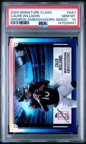 2024 TOPPS SIG CLASS GRIDIRON AMBASSADORS INDIGO CALEB WILLIAMS RC 53/175 PSA 10