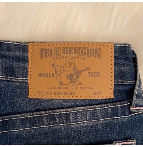 True Religion Boyfriend Blue Denim Girls Shorts Size 5 Pink Stitching - Picture 9 of 11