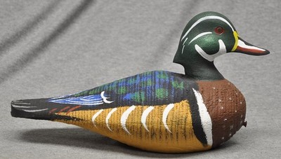 East Coast style WOOD DUCK drake duck decoy CARVED PAINTED EYES   WMW ''X''