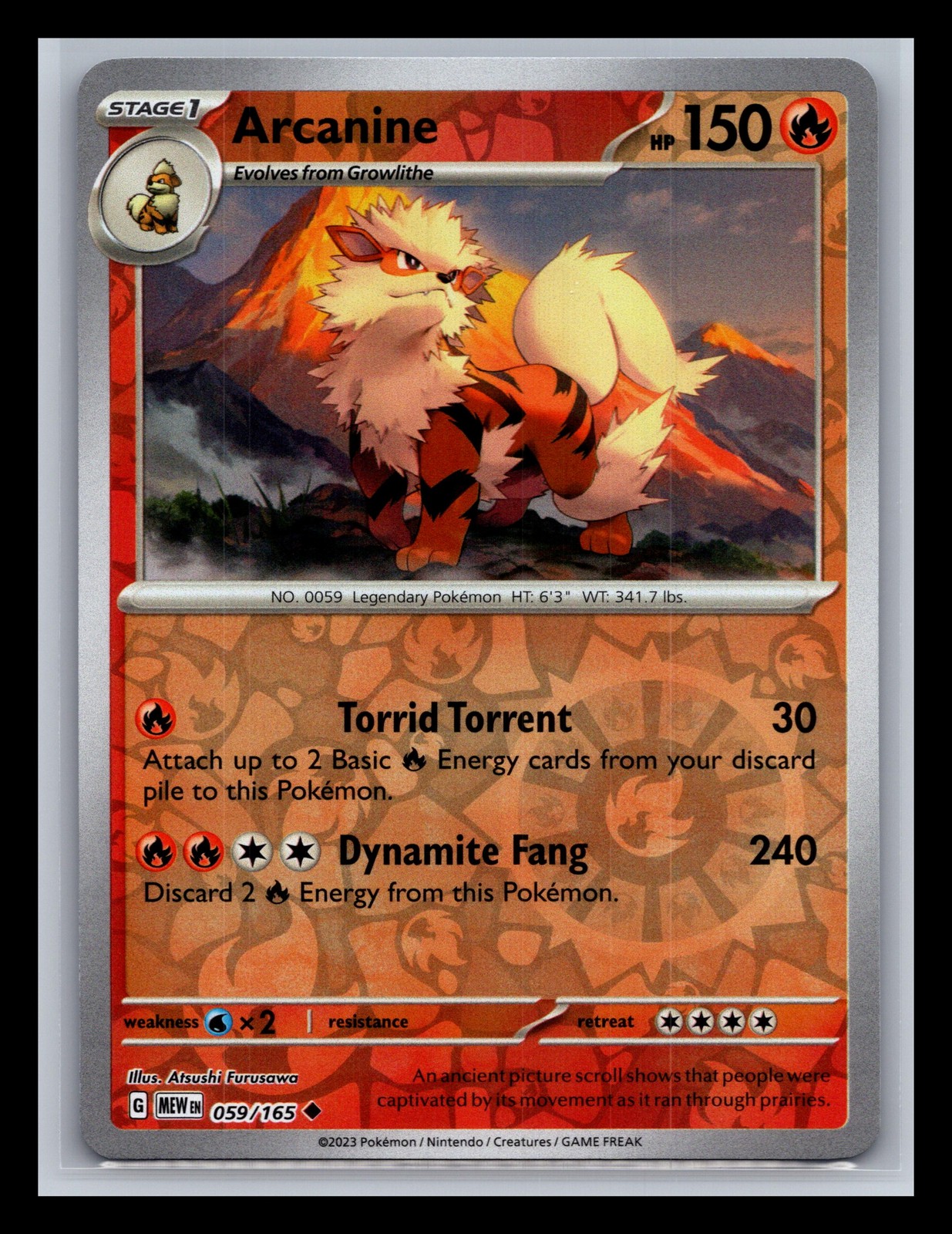Pokémon TCG 151 Arcanine 059/165 NM Reverse Holo