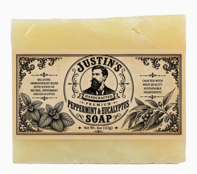 Justin's Handcrafted Premium Peppermint & Eucalyptus Body Bar Soap, 4 oz