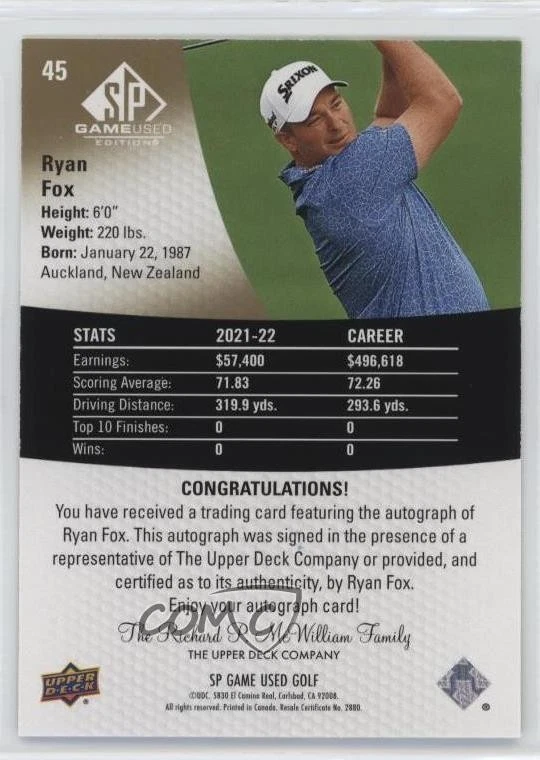 2024 SP Game Used Spectrum Auto SP Ryan Fox #45 Rookie Auto RC - Image 2 of 2