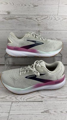 Brooks Ghost 16 Running Shoes White Grey Blue Womens Sz 9 B #319