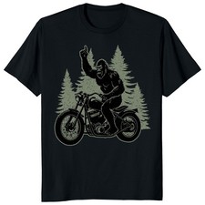 Bigfoot Riding Motorbike Funny Sasquatch Motorbike Lover Gift Unisex T-Shirt