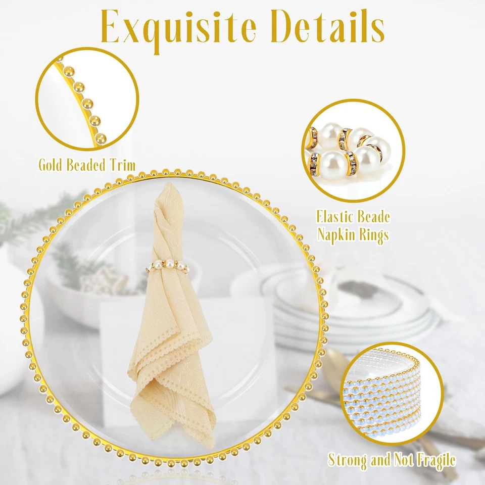 12 Set Clear Charger Plates with Napkin Rings 13 Inch Plastic Round Charger P... - Image 3 of 4