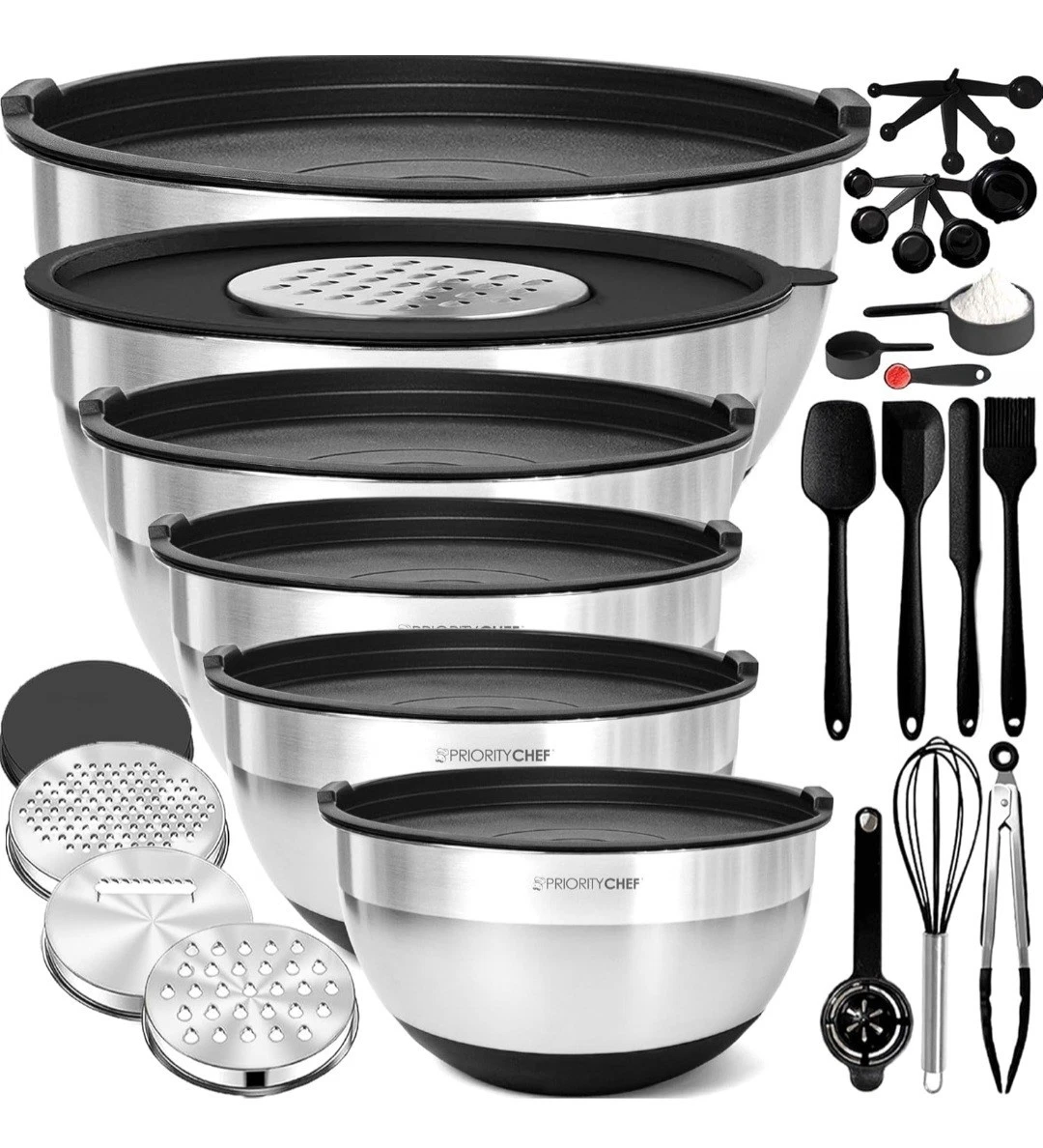 Priority Chef Stainless Steel Mixing Bowl Set 6 Pc Non-Slip Dishwasher Safe NEW
