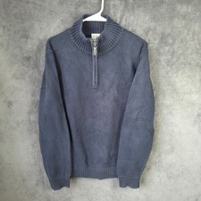 L.L. Bean Quarter Zip Sweater Mens M Navy Blue Cotton Long Sleeve Pullover