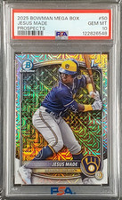 Jesus Made 2025 Bowman Prospects Mega Box Mojo Refractor #50 PSA 10 Brewers