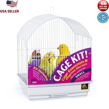 Spacious Round Top Bird Cage Kit W/ Hooded Plastic Cups Perches Toys Small Birds