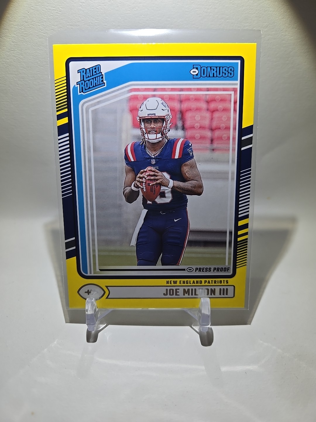 JOE MILTON III 2024 Donruss Rated Rookie Yellow PRESS PROOF RC #319 Patriots