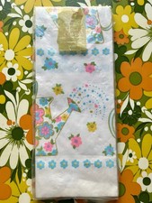 Vintage Hallmark Vintage Mod Floral Paper Tablecloth 70s NOS Pink Blue Spring