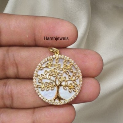 Diamond Tree of Life Pendant, Mother of Pearl, Sterling Silver Charm