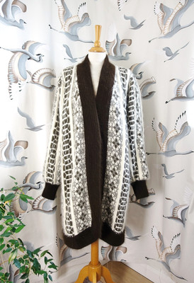 GEE GEE Brown & Ivory Angora Blend Oversized Strickjacke Gr. L