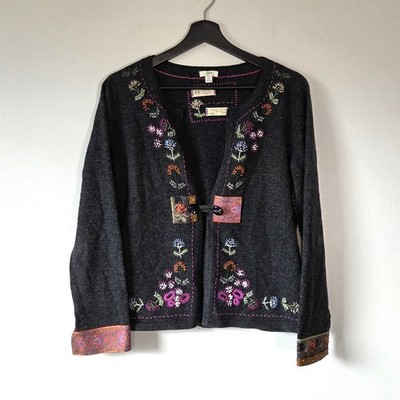 J. Jill Women's XS Re Crafted Embroidered Lambs Wool Cardigan Sweater