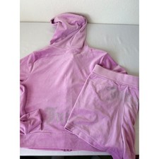 Juicy Couture Velour Tracksuit Set Pink Lavender Rhinestone Hoodie Shorts XL