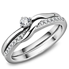 Women's Stainless Steel High Polished 3.61 g CZ Clear Ring Set