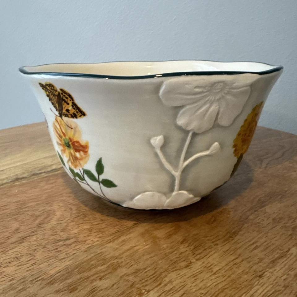 Anthropologie Nathalie Lete Cereal Bowl Birds 3D Flowers Butterflies French Chic - Image 3 of 4