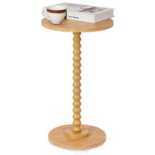 Round Side Small End Table Solid Wood Leg Modern Accent Living Room Natural