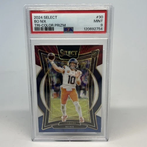 2024 Panini Select Tri-Color Prizm /299 Bo Nix Rookie PSA 9 DENVER BRONCOS RC