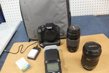 Canon EOS 600D 18.0 MP DSLR Camera w/ 18-135mm, 75-300mm, Flash, 2 Batt, Chgr