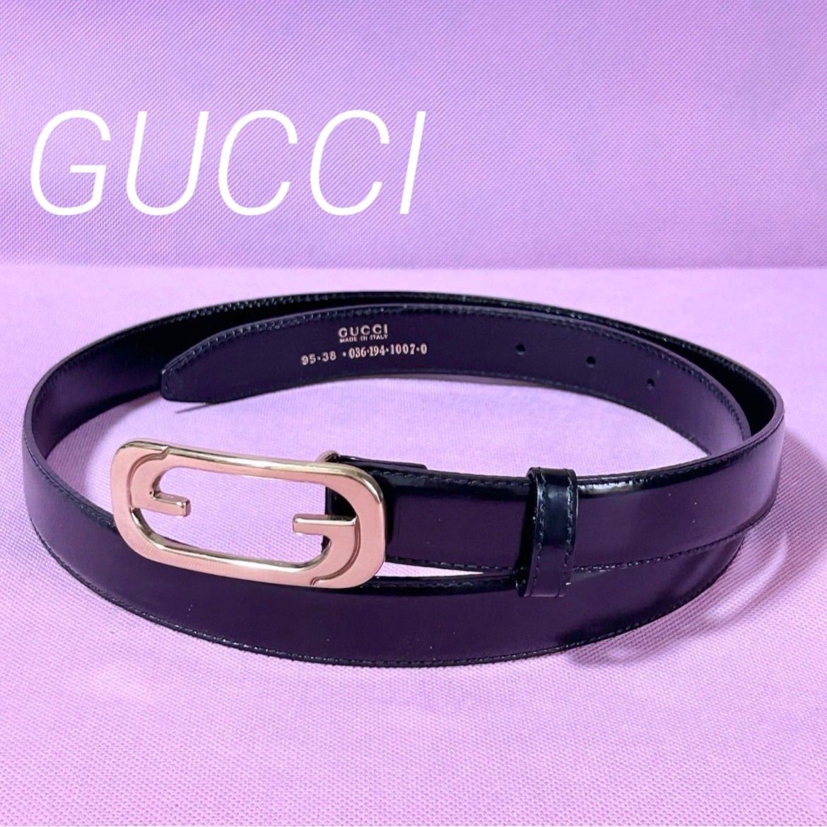 GUCCI buckle belt interlocking G Leather Made in Italy Black hardware Authentic