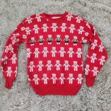 The Eagle's Eye Vintage Bear Print Sweater Red Size Medium