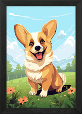 Corgi Dog Illustration Framed Wall Art Poster Canvas Print Picture