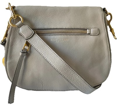 Marc Jacobs Recruit Nomad Gray-Taupe Pebbled Leather Crossbody Saddle Bag 