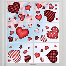 120 PCS Valentine Window Cling Sticker Buffalo Plaid Stripe 11.5 x 8.3 Red