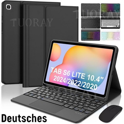 Bluetooth QWERTZ Tastatur Maus mit Hülle für Samsung Galaxy Tab S6 Lite 10,4'' DE