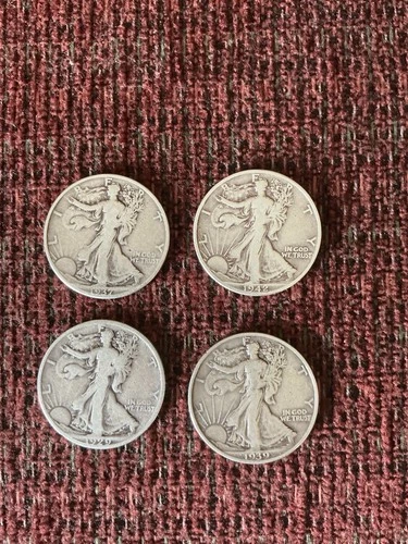 4pc Mixed Dates 50¢ Walking Liberty 90% Silver Half Dollars