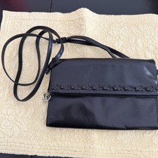 Black Crossbody Bag Braided Accent Detachable Strap Card Slots Zippered Pocket