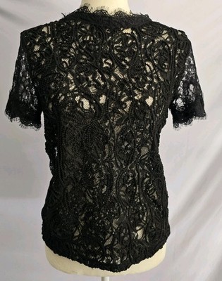 Whispers New York Black Lace Blouse Sheer Romantic Goth Dark Academia Whimsigoth