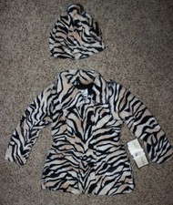 American-Widgeon Tiger Print Faux Fur Coat  Hat Button Closure - Size 5 - NWT