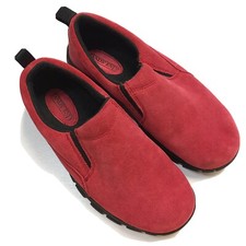 Lands End Shoes Slip On Red Suede Leather Womens 6.5 B Loafers Walking Comfort