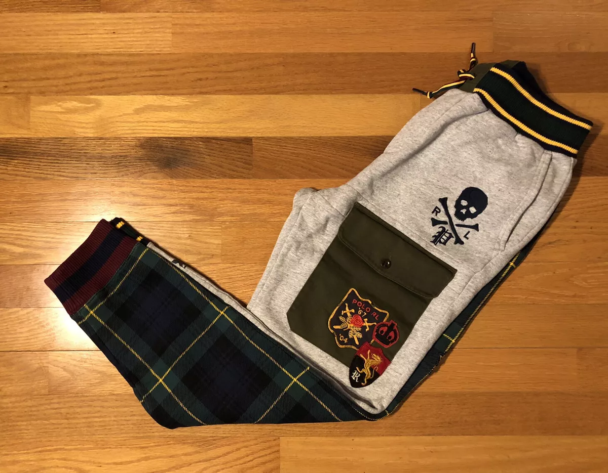 New L Polo Ralph Lauren Patchwork Fleece Joggers Sweat Pants St Andrews  Skull