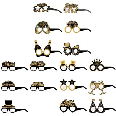 6 Pack Colorful 2025 New Year 3D Paper Glasses Handmade Eyeglasses Photo Props