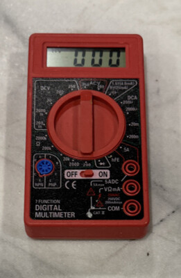 7-Function Digital Multimeter Red AC DC Resistance Tested - No Leads