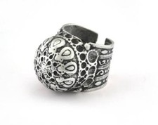 Domed Adjustable Ring Antique Silver plated brass 17mm 7US inner size  3075