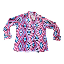 Polo Bonetta Bright Groovy Multi Color Long Sleeve Button Down Blouse Size 2XL46