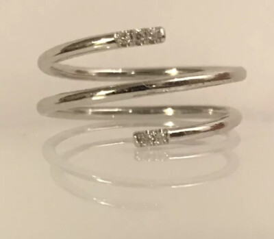 Midi-Ring 14 Karat Weißgold weiße echte Diamanten Knöchel Federband 1 mm poliert