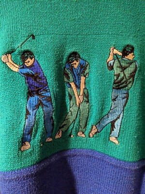 Vintage 90 Golf Player Swing Green Blue Pringle Large Knitted