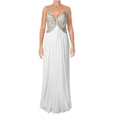 TERANI COUTURE Women SZ 4 WHITE Embellished Strapless Formal Dress Gown Prom NWT